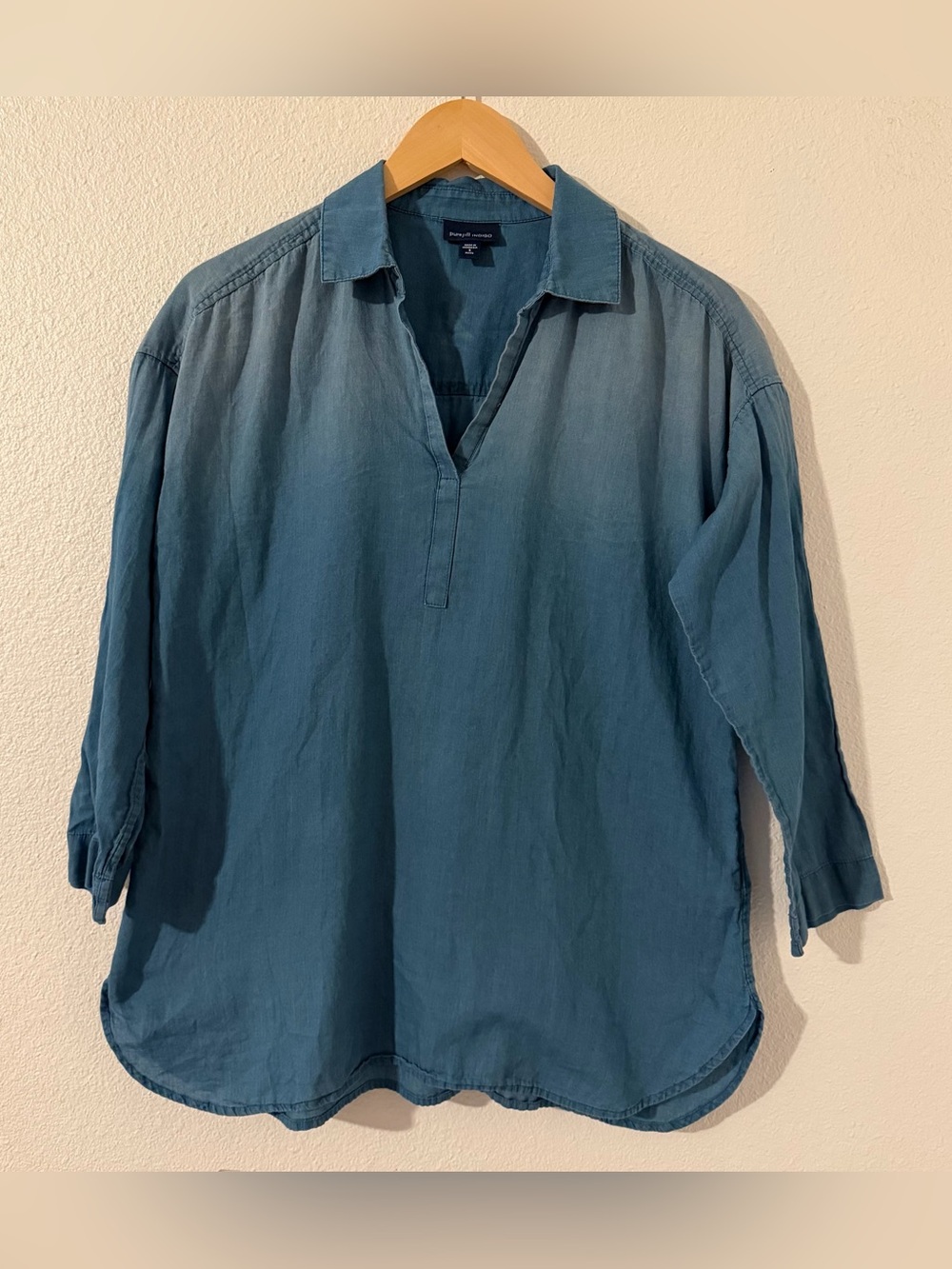 J Jill Shirt Womens Small Petite Popover Tunic Pure Jill Indigo Ombre